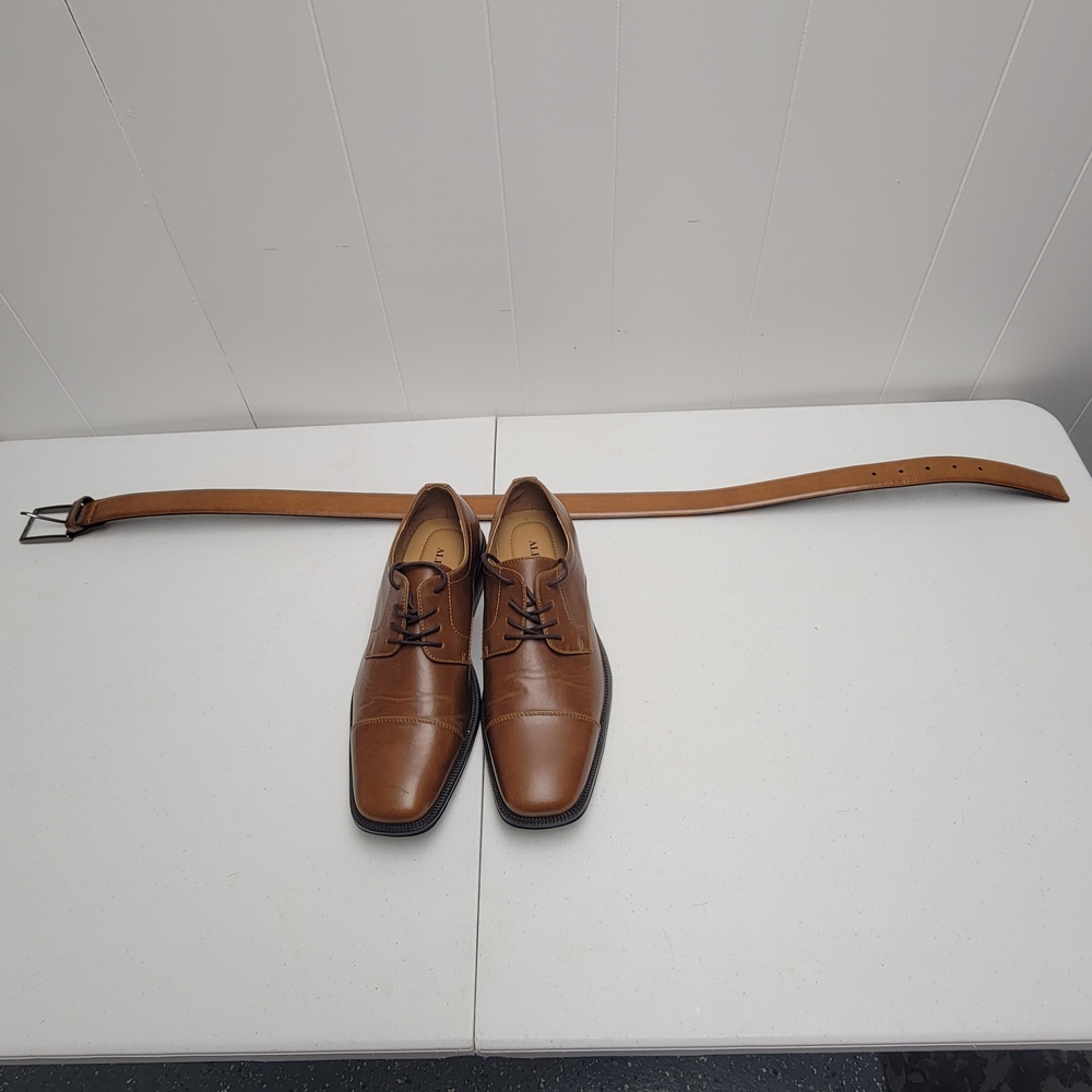 Bundle Men's Alfani Matching Dark Tan Shoes 9.5 And Belt 34